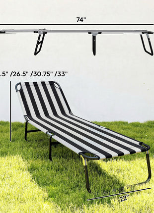 Portable Folding Adjustable Sun Beach Lounger / Camping Cot - Black and White