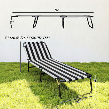 Portable Folding Adjustable Sun Beach Lounger / Camping Cot - Black and White