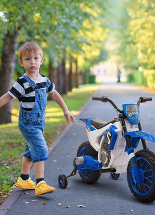 12V Kids Motorcycle w/ Treaded Tires, 5mph Top Speed Electric Bike for Kids, Ride On Motorcycle w/ Training Wheels, Battery Charger, Spring Suspension, Blue