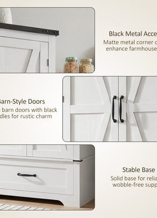 72" Farmhouse Pantry Cabinet with Adjustable Shelves, Kitchen Pantry Cabinet with 2 Doors, Distressed White