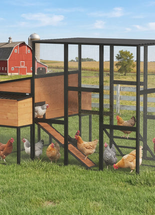 105" Large Chicken Coop, Walk-in Wooden Hen House for 7-12 Hens, Poultry Cage Chicken House with Run, 2 Nesting Boxes