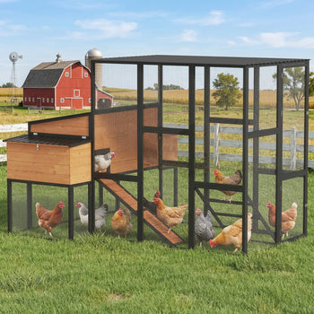 105" Large Chicken Coop, Walk-in Wooden Hen House for 7-12 Hens, Poultry Cage Chicken House with Run, 2 Nesting Boxes