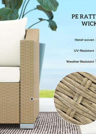 Rattan Wicker 3 Seater Patio Couch with Cushions, 2 Throw Pillows, Outdoor Furniture Rattan Sofa, Cream White