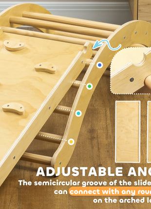 4 In 1 Indoor Toddler Climbing Toy Set with Arch Climber, Ramp & Cushion, Wood