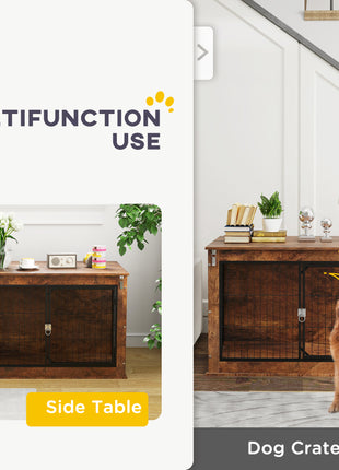 39" Dog Crate Furniture with Flip-up Top Opening, 2 Doors, Dog Kennel Furniture for Large Dogs, Rustic Brown