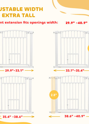 30"-41" Extra Wide Walk Through Dog Gate w/ Cat Door, 3-Inch & 5.5-Inch Extension Kits, 30" High