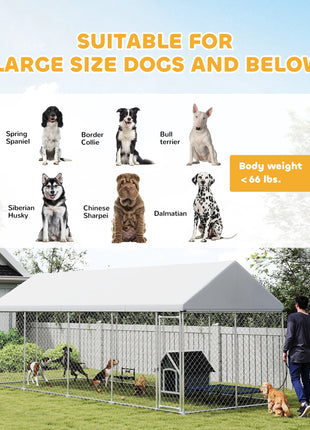 Heavy Duty Outdoor Dog Kennel with Waterproof Roof, Secure Latch, Chain Link Dog Run for Backyard, 20' x 7.5' x 8'