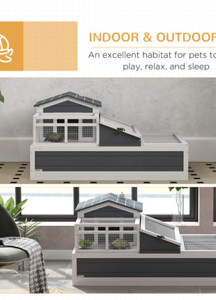 3-Room Tortoise Habitat House w/ Balcony & 2 Stories, 44" x 25.5" x 23", Gray