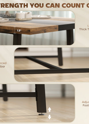 Industrial Kitchen Table for 8 People, 70.9" Long Dining Table with Large Tabletop and Steel Legs for Dining Room, Brown