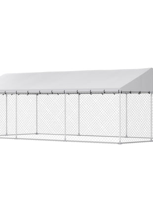 Heavy Duty Outdoor Dog Kennel with Waterproof Roof, 2 Secure Latches, Chain Link Dog Run for Backyard, 20' x 10' x 7'