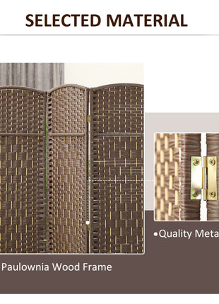 Folding Room Divider Screen 3 Panel 6' Tall Privacy Screen Freestanding Wood Partition for Home Office, Brown