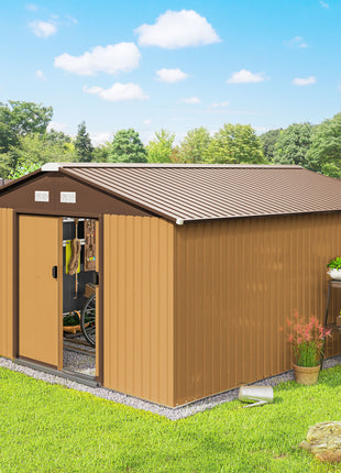 Garden Metal Shed, Storage Shed Utility Storage with Double Locking Doors for Bike, Yard Tools, Yellow