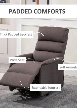 Power Lift Assist Recliner Chair for Elderly with Remote Control, Linen Fabric Upholstery, Brown
