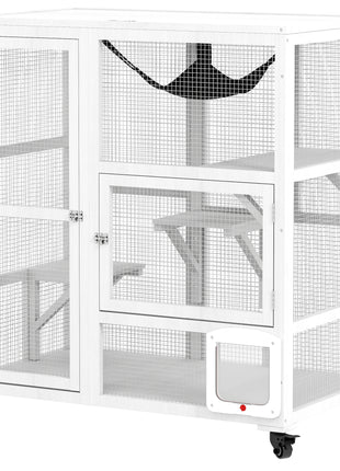 Cat House, Indoor Cat Enclosure on Wheels with Openable Top, 39", White