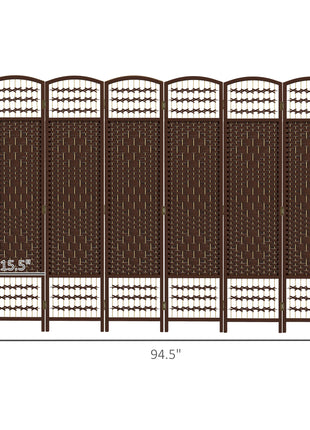 6 Panel Folding Room Divider Portable Privacy Screen Wave Fiber Room Partition for Home Office Brown