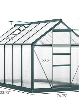 6' x 10' Greenhouse for Outdoors, Polycarbonate Greenhouse with Rain Gutter and Roof Vent, Aluminum Walk-in Green Houses for Outside for Patio Backyard Garden, Dark Green