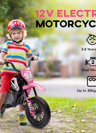 12V Kids Electric Motorcycle w/ Twist Grip Throttle, Training Wheels, Rear Suspension & Music, Pink