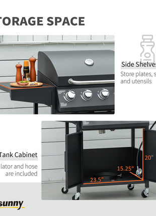 52" Barbecue Grill with Wheels 4+1 Burner Liquid Propane Gas Grill Outdoor Cabinet Style BBQ Trolley w/ Side Burner, Warming Rack