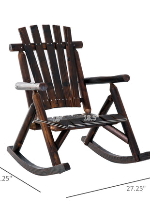 Outdoor Wooden Rocking Chair, Single-Person Rustic Adirondack Rocker with Slatted Seat, High Backrest, Armrests for Patio, Garden and Porch, Brown