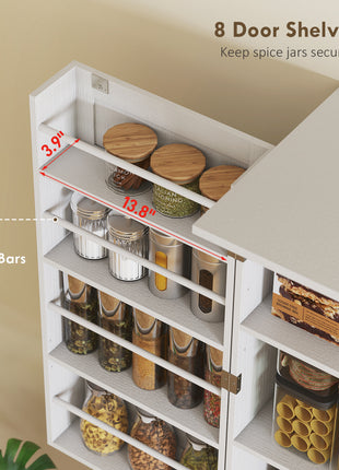 Farmhouse Kitchen Pantry, 72" Tall Pantry Cabinet with 4 Barn Doors, 4 Adjustable Shelves and 8 Door Shelves, White