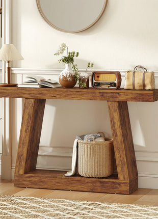 55" Farmhouse Console Table, 2-Tier Entryway Table with Storage for Hallway, Living Room, Behind Couch, Rustic Brown