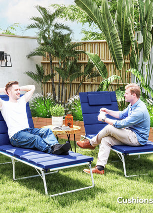 Foldable Chaise Lounge Cushion Set of 2, Outdoor Lounge Chair Cushion Set, UPF50+ 230gsm Olefin, 80" x 26" Dark Blue