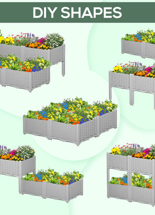 4-Piece Raised Garden Bed with Legs, Self-Watering Planter Box Raised Bed to Grow Flowers, Herbs & Vegetables, Gray