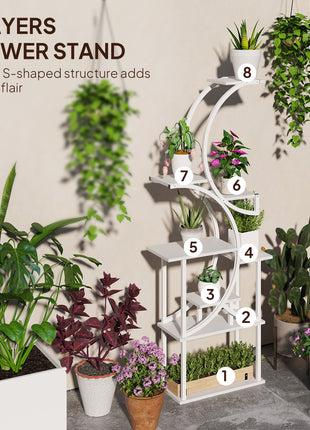 Plant Stand Indoor, 8 Tier 62" S-Shaped Plant Shelf, Corner Plant Rack for Multiple Plants, White