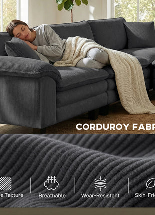 Sectional Sofa, L Shaped Couch with Deep Seat, Movable Ottoman and Pillow-top Armrests, Dark Gray