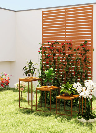 Decorative Privacy Fence Screen, Metal Outdoor Privacy Screen Climbing Plant Trellis with Stand, 78" H x 48" W, Brown