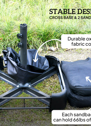Patio Umbrella, 15' Steel Rectangular Outdoor Double Sided Market Umbrella with Base, Sun Protection & Easy Crank, Blue
