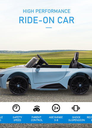 Licensed BMW I8 Coupe 6V Electric Car, Kids Ride-On Car, Battery Powered Toy with Remote Control Music Horn Lights Suspension for 37-96months Old, Blue