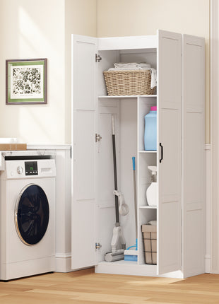 Farmhouse Pantry Cabinet, 71" Tall Kitchen Pantry Storage Cabinet with Soft-Close Hinges, Adjustable Shelves, White