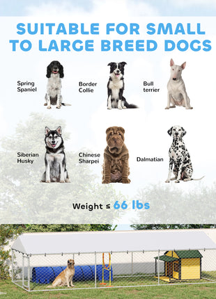 20' x 7.5' x 5' Dog Kennel Outdoor for Large Dogs with Waterproof Roof, Silver