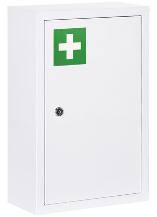 12" x 18" Lockable Medicine Cabinet, 3 Tier Steel Medical Wall Box with 2 Keys and Shelves for Bathroom, White