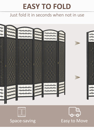 6 Panel Folding Room Divider Portable Privacy Screen Wave Fiber Room Partition for Home Office Black