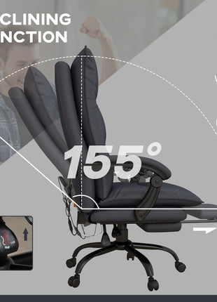 Executive Massage Office Chair with 6 Vibration Points, Microfiber Computer Desk Chair, Heated Reclining Chair with Footrest, Armrest, Double Padding, Charcoal Gray