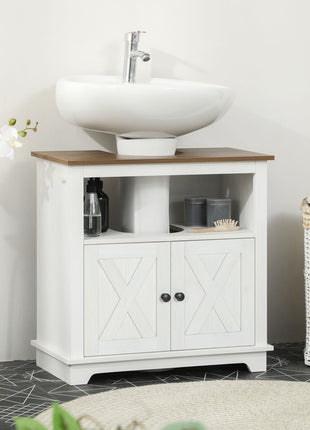 Modern Farmhouse Bathroom Sink Cabinet, Pedestal Sink Storage Cabinet with Double Doors and Shelves, White
