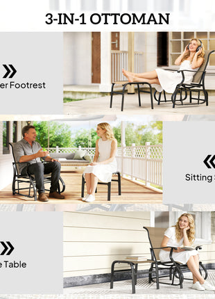 Outdoor Glider with Ottoman, Patio Glider Chair Set with High Back, Wide Seat for Porch, Garden, Backyard, Tan