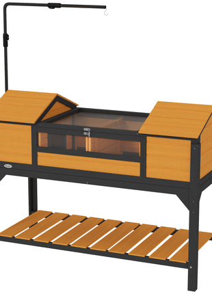 Tortoise Enclosure Tortoise House with Adjustable Lamp Holder Storage Shelf, Dual Main Houses, Openable Lid, Yellow