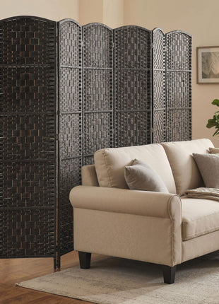 Room Divider, 6 Panel Folding Privacy Screen, 6FT Tall Portable Weave Partition Wall Divider for Bedroom, Coffee