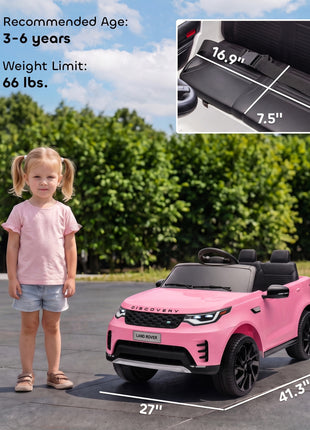 12V Electric Car for Kids, Licensed Land Rover Ride on Car with Parent Remote, Soft Start, 4 Wheel Suspension, Pink