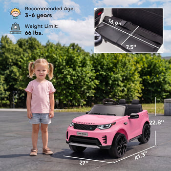 12V Electric Car for Kids, Licensed Land Rover Ride on Car with Parent Remote, Soft Start, 4 Wheel Suspension, Pink