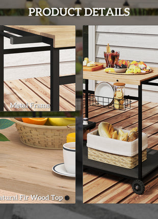 Outdoor Bar Cart Patio Serving Cart with Wine Holders Natural