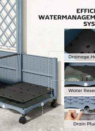 Planter Box with Trellis, Self Watering Raised Garden Bed with Lockable Wheels and Drainage Holes, Gray