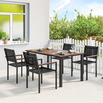 Outdoor Dining Set for 4, Patio Table and Chairs Set with 59" Rectangle Acacia Wood Table and 352 LBS Stackable Chairs