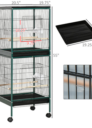 Large Bird Cage with 1.7 ft. Width for Wingspan, Bird Aviary Indoor with Multi-Door Design, Fit for a Canary, Finch, Conure, 55", Green