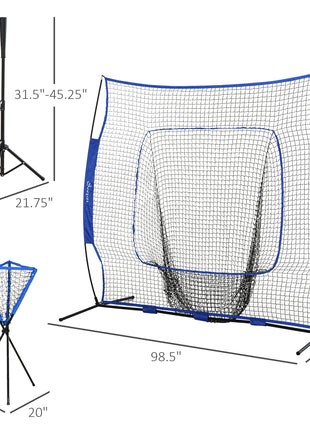 Baseball Net Set with 7.5x7ft Catcher Net, Ball Caddy, Portable Pitching Net for Hitting, Pitching, Batting, Blue