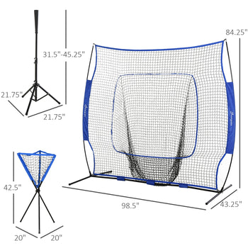 Baseball Net Set with 7.5x7ft Catcher Net, Ball Caddy, Portable Pitching Net for Hitting, Pitching, Batting, Blue