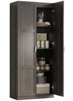 Farmhouse Pantry Cabinet, 71" Tall Kitchen Pantry Storage Cabinet with Soft-Close Hinges, Adjustable Shelves, Espresso